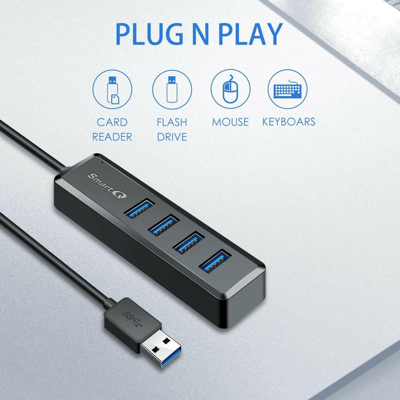 H302S USB 3.0 Hub for Laptop with 2Ft Long Cable, Multi USB Port Expander, Fast Data Transfer USB Splitter for Laptop, Compatible with Windows PC, Mac, Printer, Mobile HDD