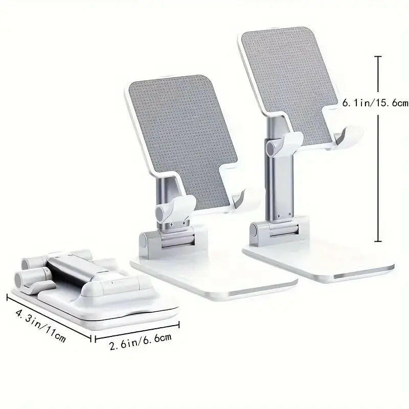 Cellphone Stand Holder, Height & Angle Adjustable Phone Holder with Soft Silicon Pad, Fully Foldable and Portable Phone Holder Compatible with All Mobile Phone/Tablet (White)