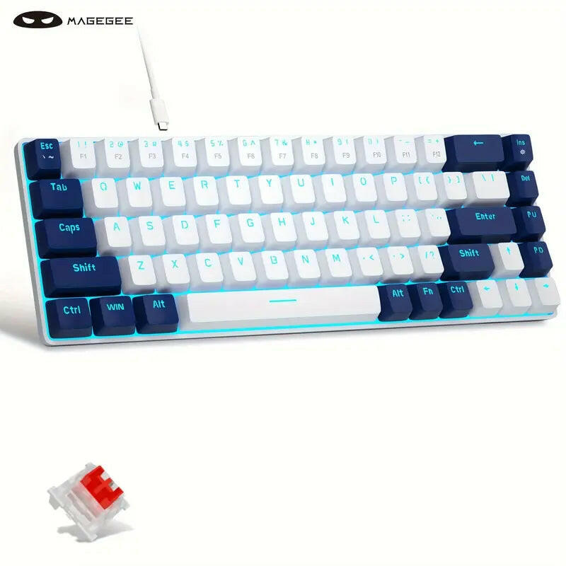 Magegee Portable 60% Mechanical Gaming Keyboard, Mk-Box LED Backlit Compact 68 Keys Mini Wired Office Keyboard with Blue Switch for Windows Laptop PC Mac