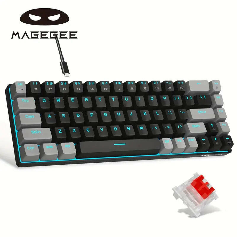 Magegee Portable 60% Mechanical Gaming Keyboard, Mk-Box LED Backlit Compact 68 Keys Mini Wired Office Keyboard with Blue Switch for Windows Laptop PC Mac