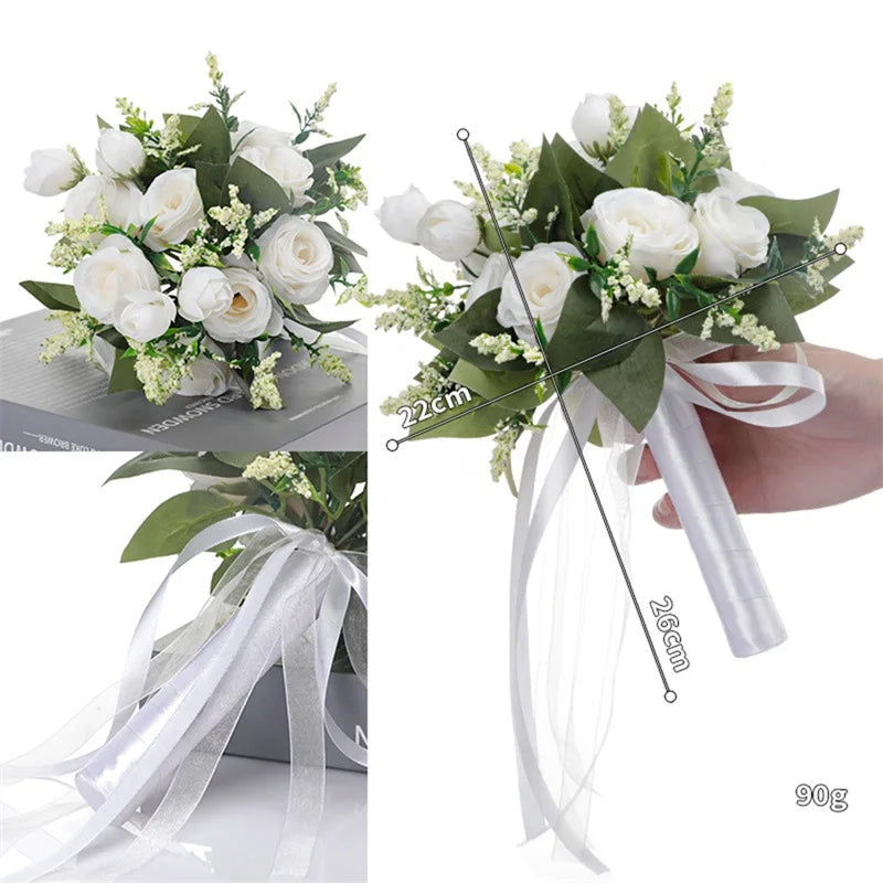 Wedding Fake Flowers Bridal Bouquets Bridesmaid Rose Centerpiece Bride Hydrangea Artificial White Lily of the Valley Supplies