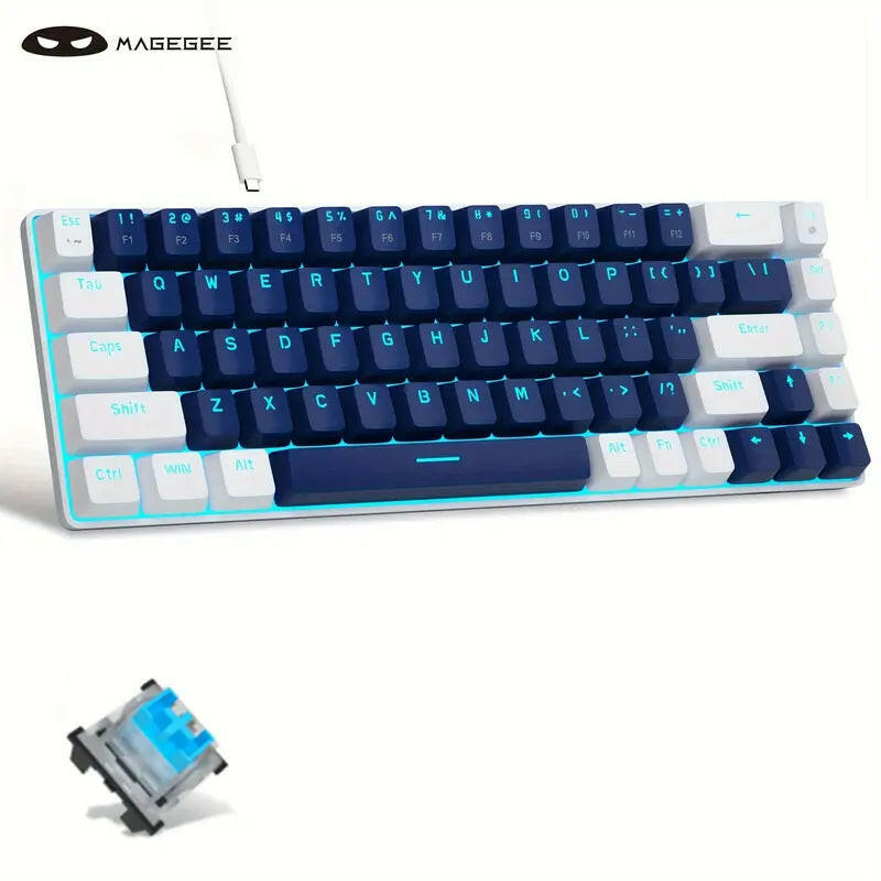 Magegee Portable 60% Mechanical Gaming Keyboard, Mk-Box LED Backlit Compact 68 Keys Mini Wired Office Keyboard with Blue Switch for Windows Laptop PC Mac