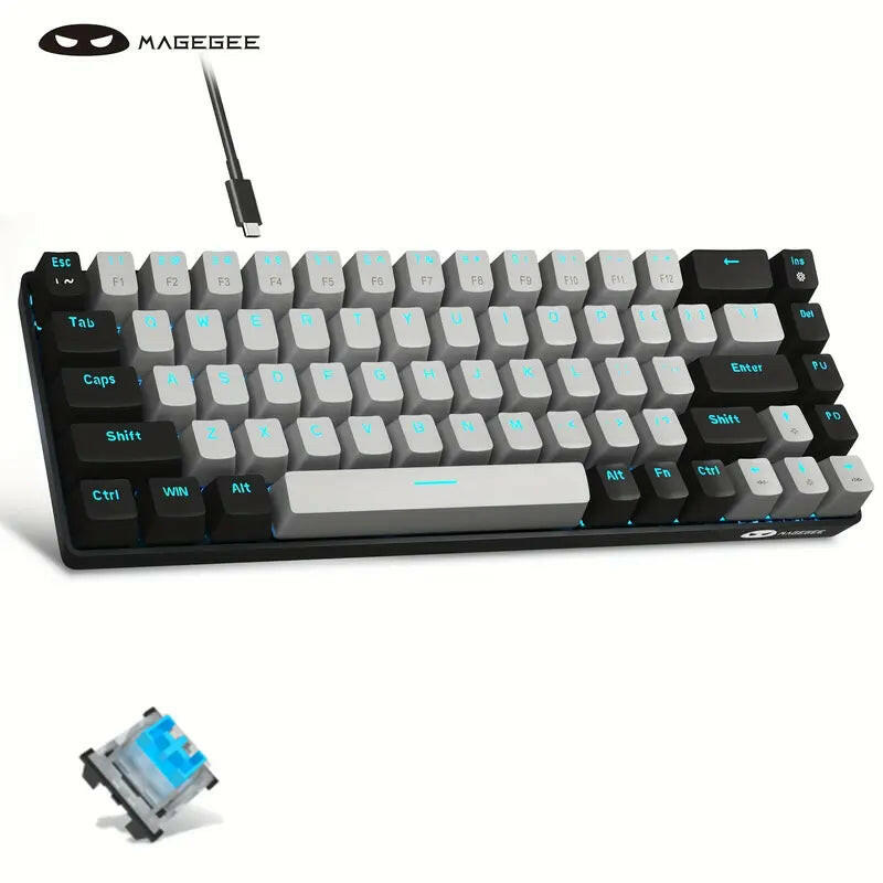 Magegee Portable 60% Mechanical Gaming Keyboard, Mk-Box LED Backlit Compact 68 Keys Mini Wired Office Keyboard with Blue Switch for Windows Laptop PC Mac