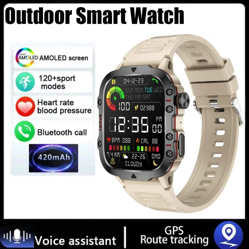 New design Men's smartwatch Rugged Military Bluetooth Talk Sports Heart Rate IP68 Waterproof outdoor smartwatch Android IOS