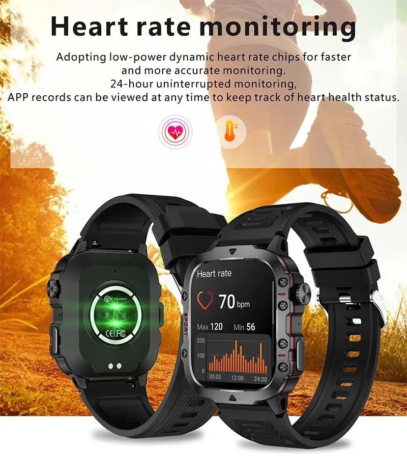 New design Men's smartwatch Rugged Military Bluetooth Talk Sports Heart Rate IP68 Waterproof outdoor smartwatch Android IOS