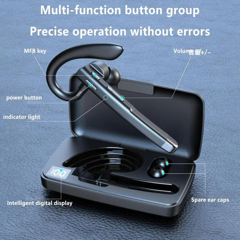 Wireless Ear Buds Single Earbud Mono Headphones Cordless Earbuds Wireless Earphones ENC Noise Cancelling LED Battery Display Ear