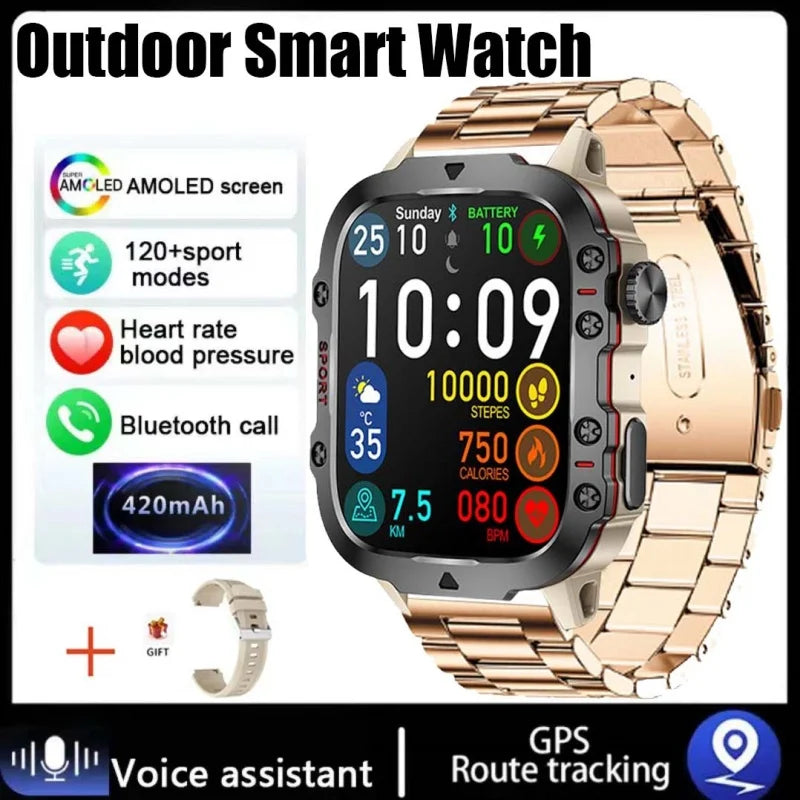 New design Men's smartwatch Rugged Military Bluetooth Talk Sports Heart Rate IP68 Waterproof outdoor smartwatch Android IOS