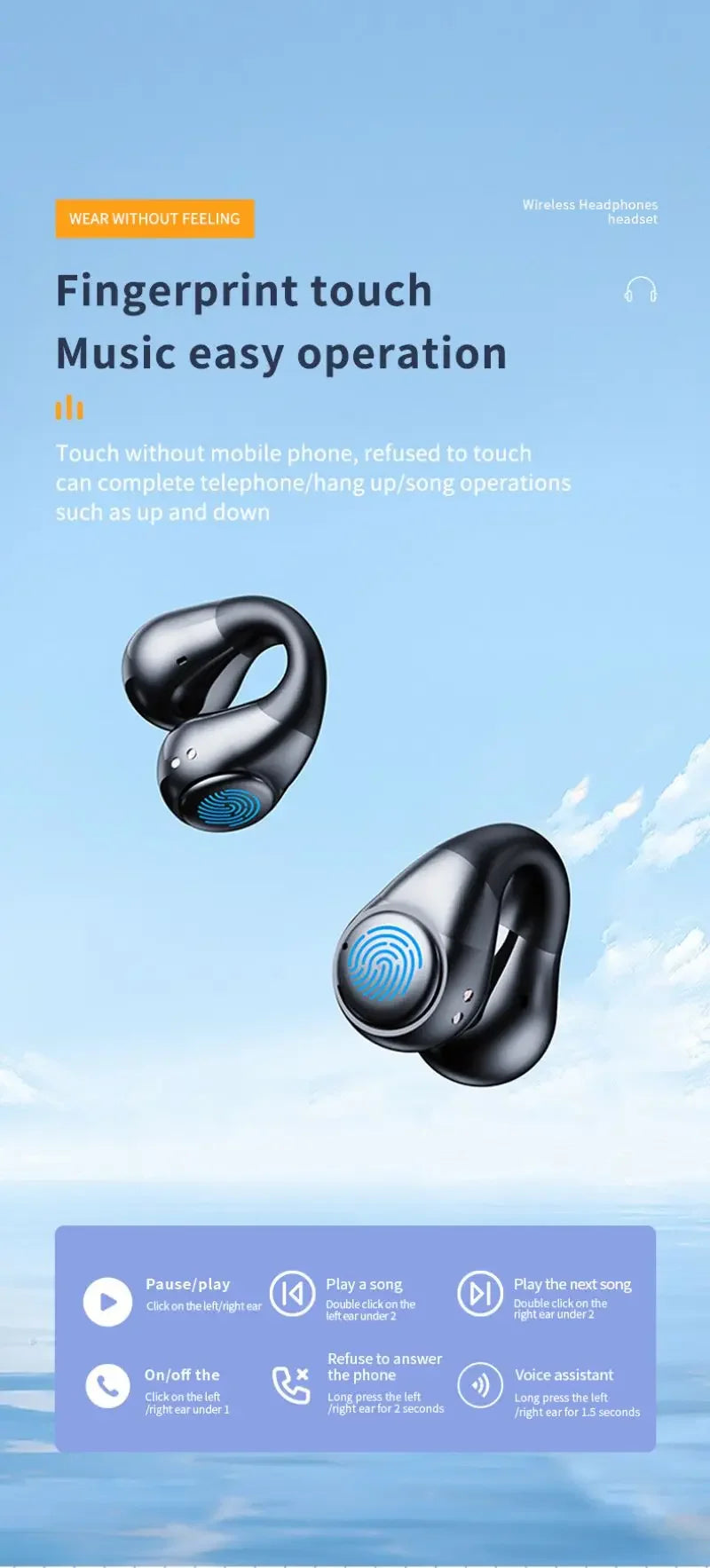 Earphones Wireless Headset with Microphone HiFi Sport Stereo Earbuds for iPhone Xiaomi