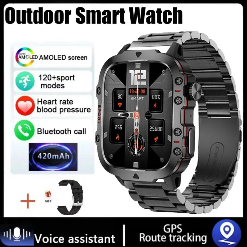 New design Men's smartwatch Rugged Military Bluetooth Talk Sports Heart Rate IP68 Waterproof outdoor smartwatch Android IOS