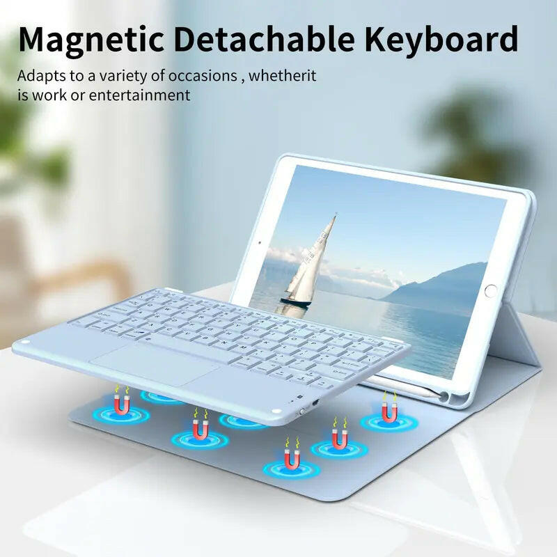 Solid Color Tablet Case with Keyboard, 1 Count Detachable Keyboard Cover, Soft TPU Case with Pencil Holder for Ipad, Handheld Computer Casing Accessories