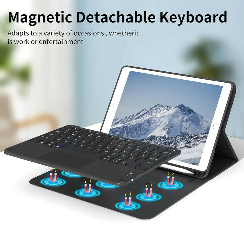 Solid Color Tablet Case with Keyboard, 1 Count Detachable Keyboard Cover, Soft TPU Case with Pencil Holder for Ipad, Handheld Computer Casing Accessories